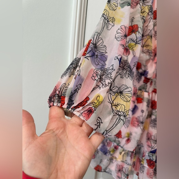 NSR floral print pink smocked waist ruffle dress smocked cuffs - Picture 8 of 13